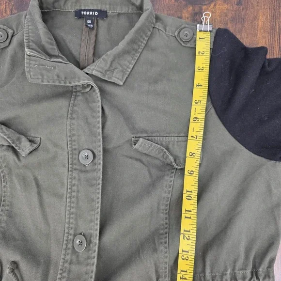 Torrid Military Shirt Jacket Olive Drab‎ Green Utility Black Sleeves Womens 00 - Picture 6 of 7